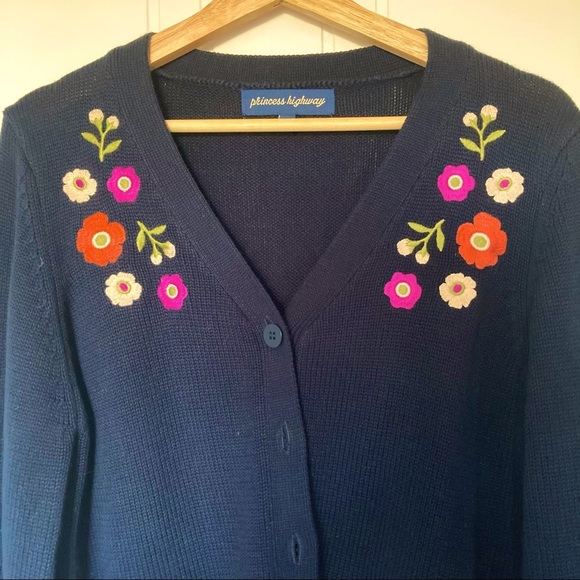 Princess Highway Cardigan - Navy with Embroidered Flowers - size 12 - Picture 2 of 9
